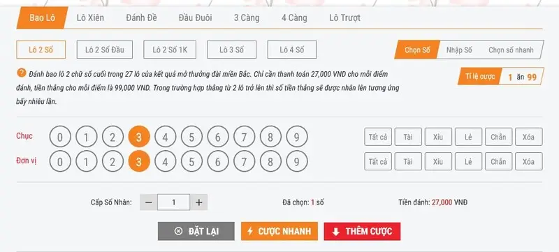 Tỷ lệ trả thưởng lô đề tại 12bet